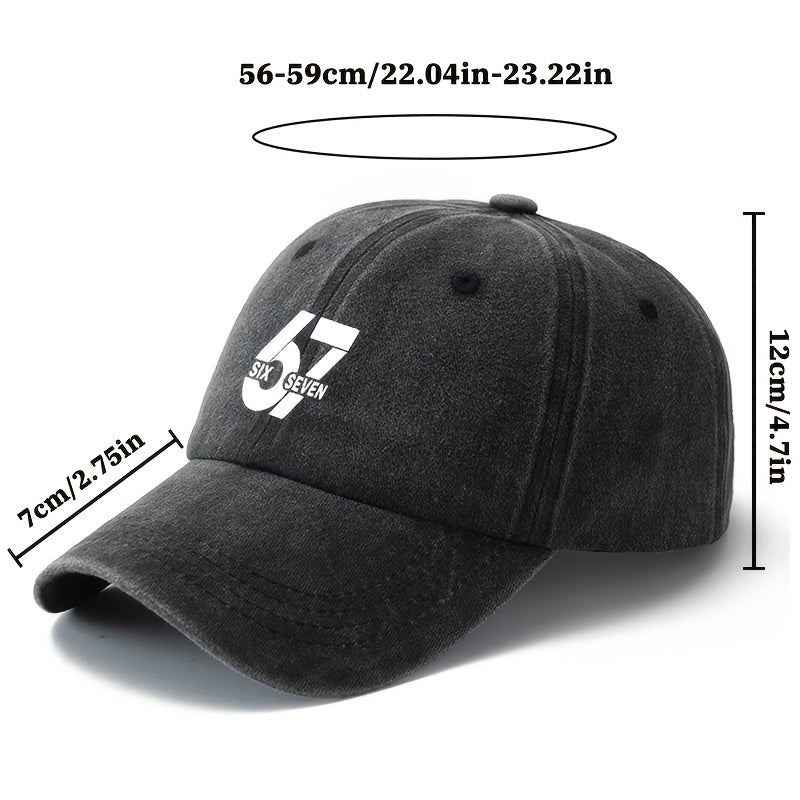 Unisex, Fashionable And Versatile Printed SIX SEVEN Baseball Cap, Classic Retro Washed Outdoor Lightweight Curved Brim Cap, Trucker Baseball Cap, Suitable for Outdoor Vacations, Travel, Camping, And Other Casual Occasions, Hip-Hop Cap for Holi