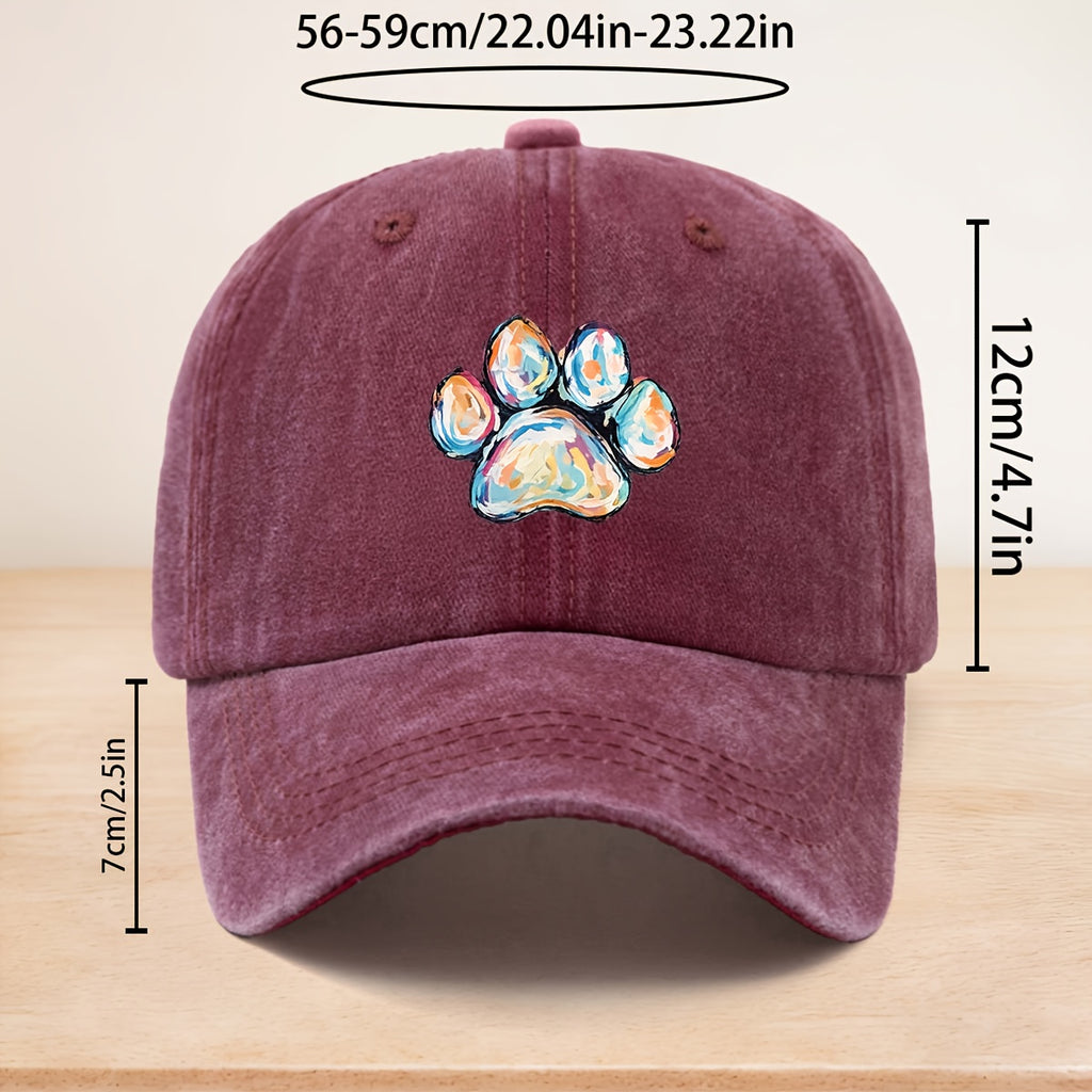 Vintage Duckbill Trucker Cap with Paw Print - Adjustable Baseball Hat Suitable for All- Outdoor, Machine Washable Curved Brim, Unisex for Men & Women, Suitable for Sports, Camping, Dog Walking, Commuting, and Pet-Themed Events