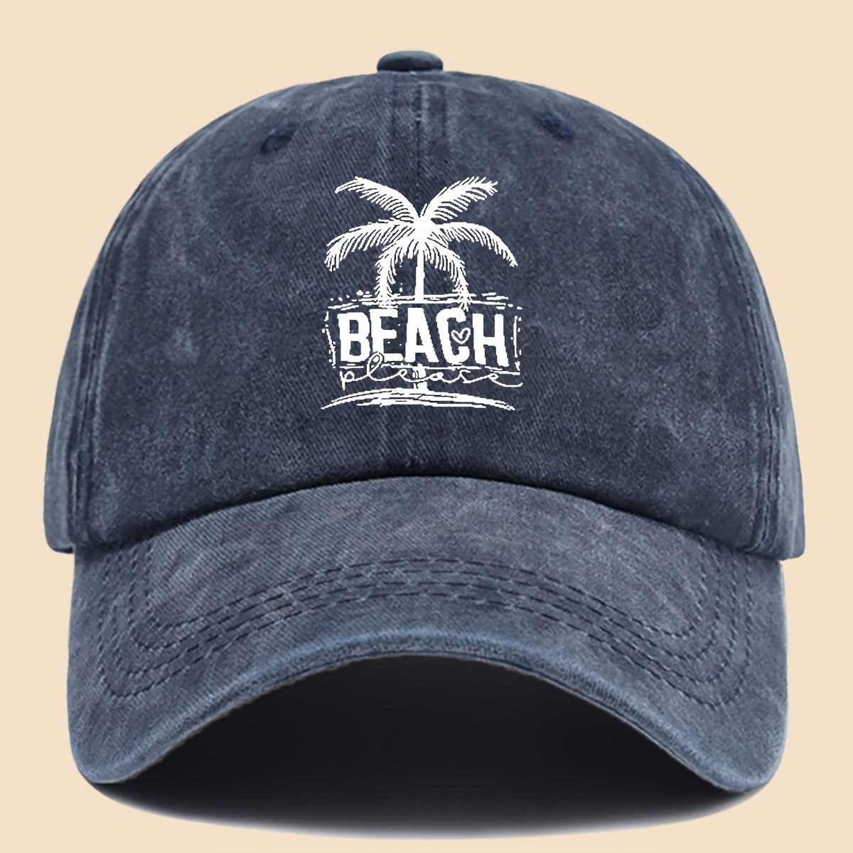 1pc Cool & Breezy Unisex Washed Baseball Cap | Tropical Palm Tree and Beach Print, Adjustable for Couples, Perfect for Surfing, Cycling, Hiking, and Parties - Polyester, Hand Wash Only