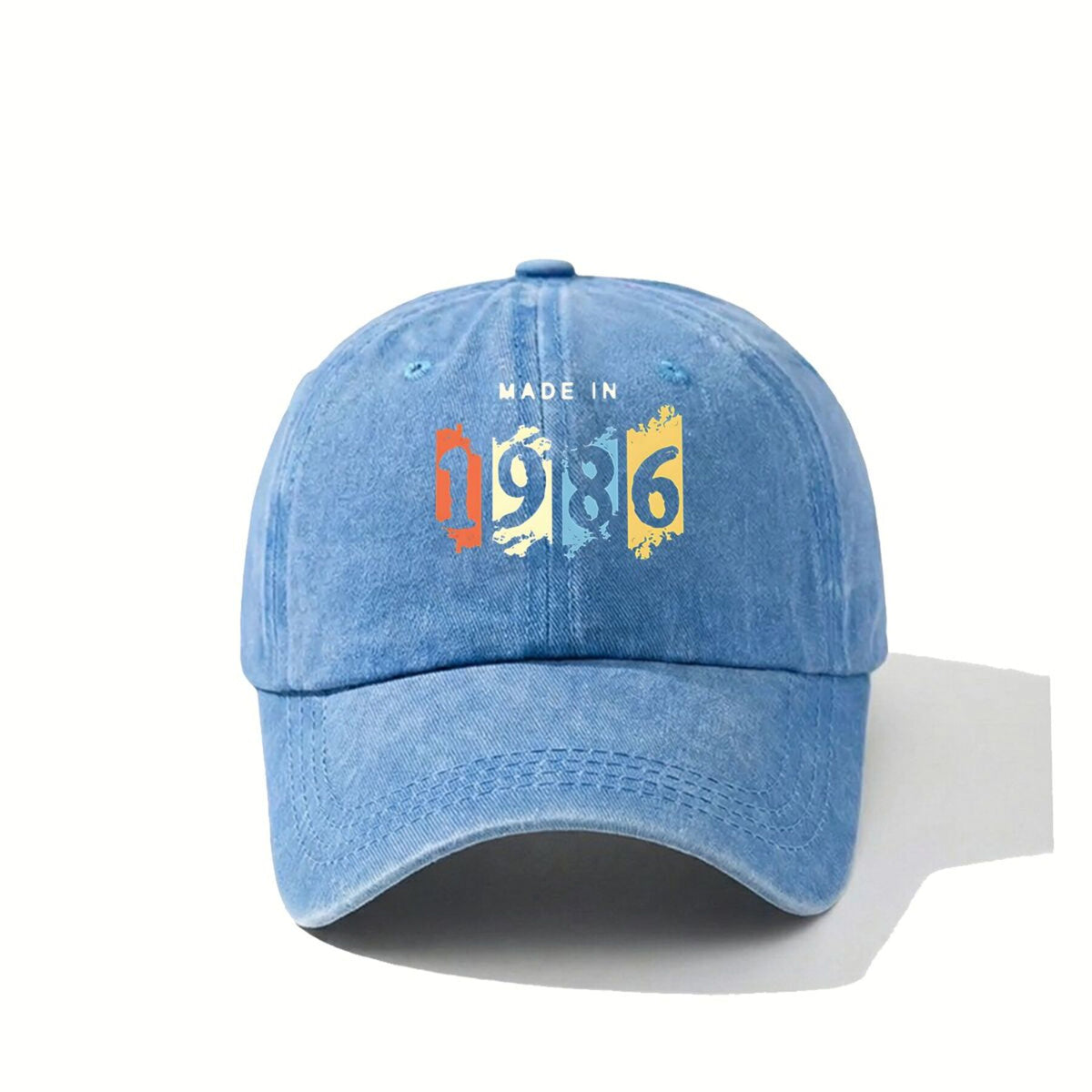 1986 Colorful Text Vintage Washed Distressed Duckbill Cap Unisex Outdoor Baseball Cap Adjustable Washed Vintage Style Lightweight Breathable Golf Cap