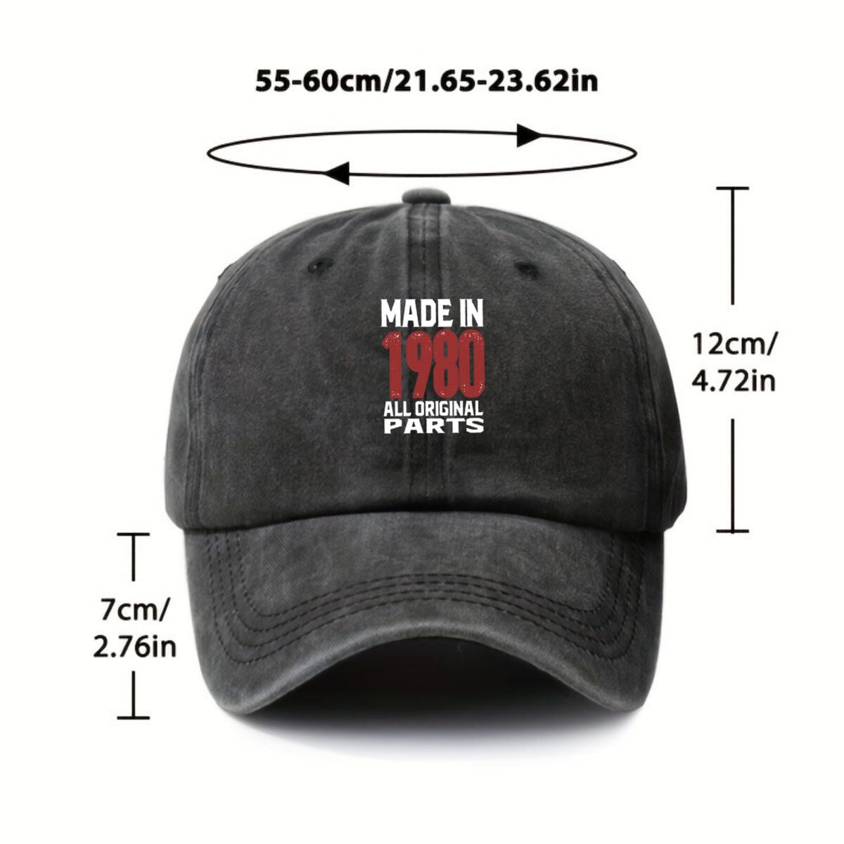 1980 "All Original Parts" Distressed Retro Text Vintage Washed Duckbill Cap Unisex Outdoor Baseball Cap Adjustable Washed Vintage Style Lightweight Breathable Golf Cap