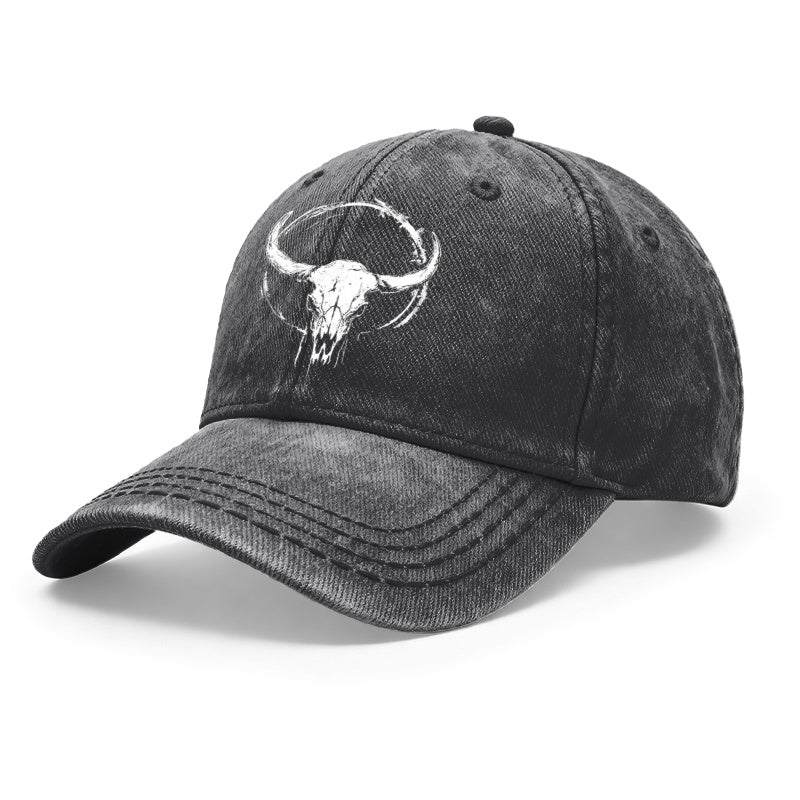 1pc Bull Skull Print Baseball for Men & Women - Vintage Washed Grunge Style Adjustable Unisex Hat with Bull Skull Graphic, Outdoor Casual Wear Suitable for Gifts, Bull Design