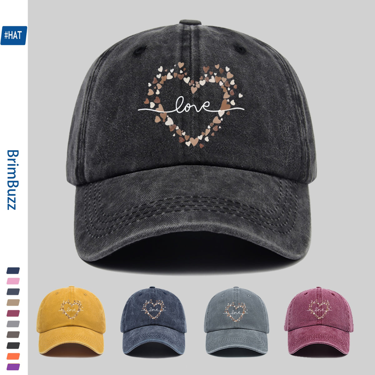 Minimalist Heart-Pattern Printed Baseball Cap, Unisex Sun Hat, Available in Multiple Colors, Dad Hat, Comfortable And Lightweight Sun Hat, Washed Vintage Cap, American Street Skateboard Cap, Vintage Accessory, Exquisite Gift for Women