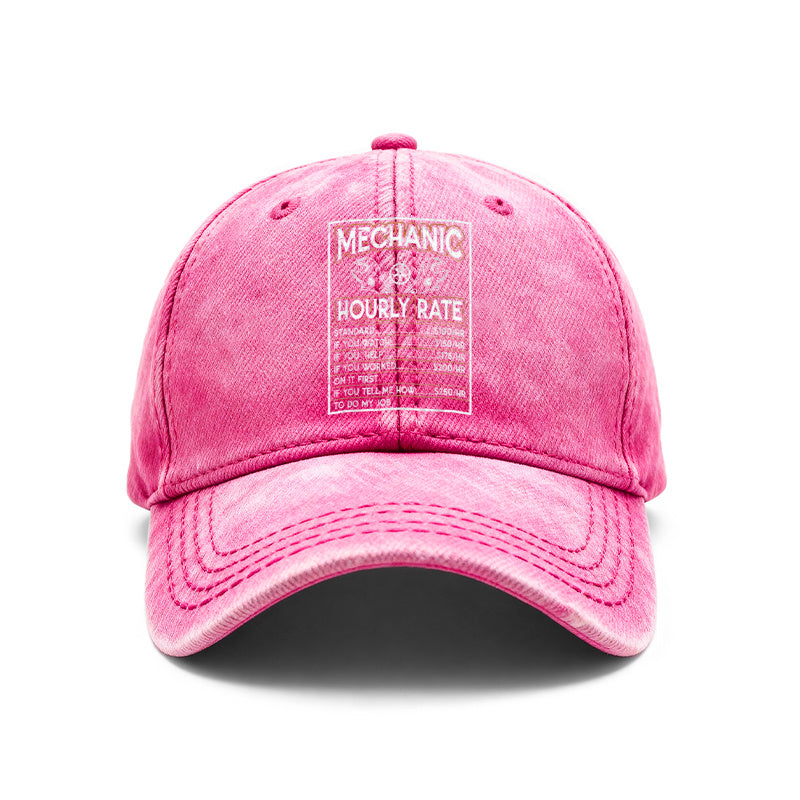 1pc Vintage Washed Unisex Baseball Caps, Mechanic Hourly Rate, Vintage Mechanic Design Print, Adjustable, Suitable for Outdoor Activities and Casual Wear, Gifts for Men and Women, Friends.