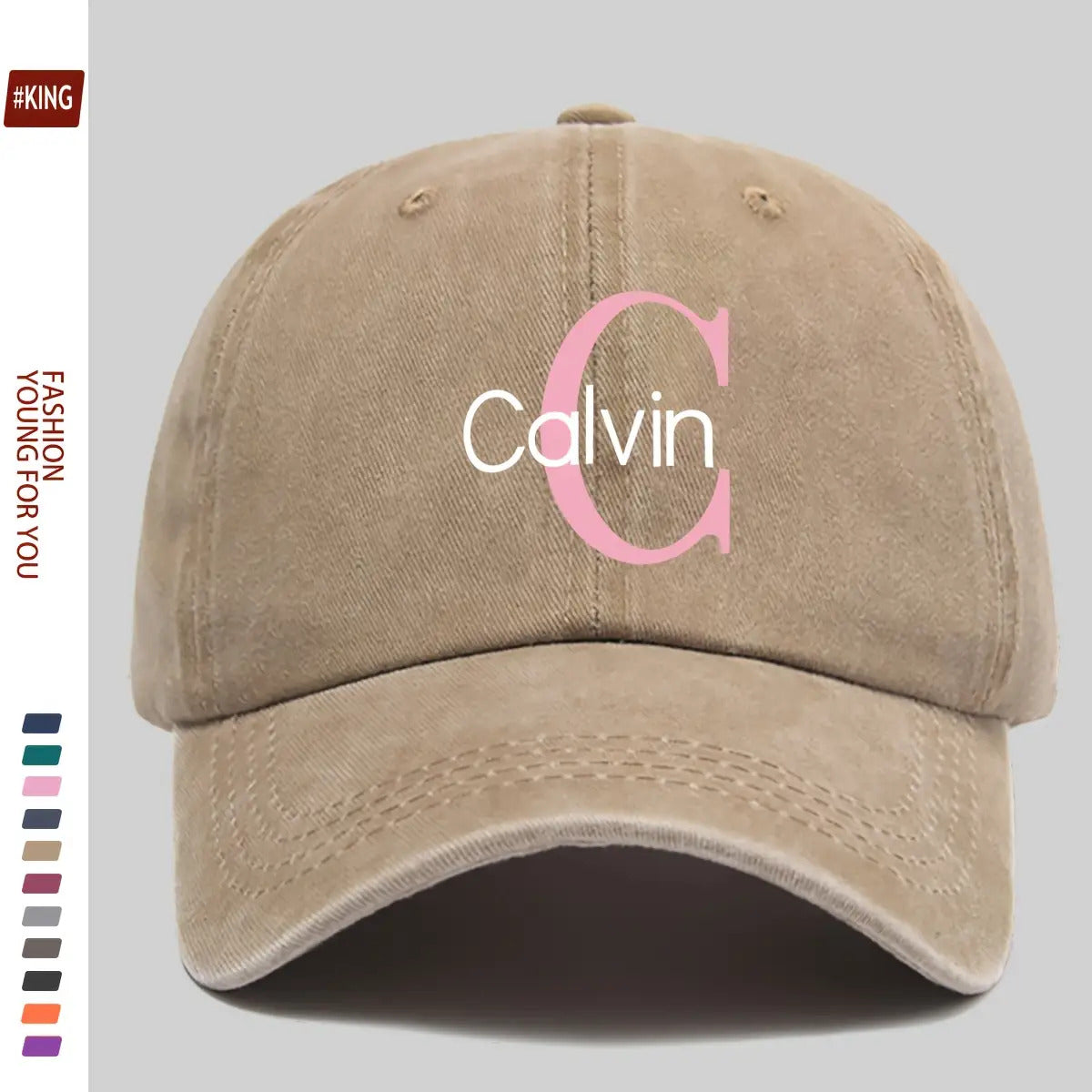 1pc Pink "Calvin" Logo Printed Retro Baseball Cap - Japanese Easy Fresh Style, Comfortable And Breathable with Adjustable Size, Unisex Street Skateboard Cap, Perfect for Outdoor Activities Like Hiking, Travel, Golf, Beach Parties, And Fishing