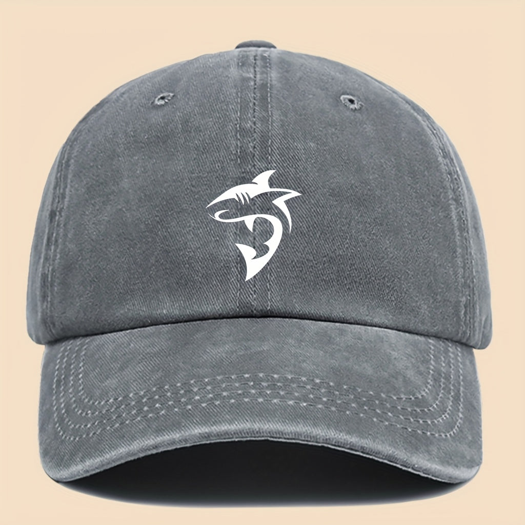 1 Unisex Ocean-themed Baseball Cap with White Shark Print - Breathable Adjustable Dad Hat for Skateboarding, Hiking, Fishing | Stylish Couple's Outdoor Accessory, Perfect Gift for Birthdays, Christmas, Halloween, Thanksgiving | Black Casual Hat |