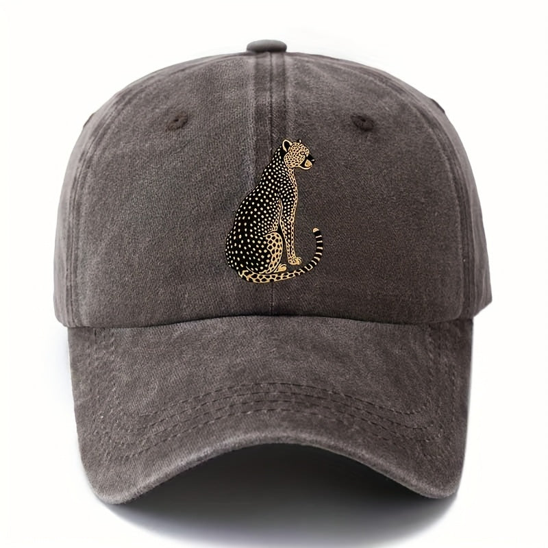 MAKEFGE Unisex Leopard Print Baseball Cap - Classic  Washed Design, Lightweight Curved Brim Trucker Hat for Outdoor Camping, Travel & Casual Wear, Black with Golden Leopard Print, Adjustable Fit for Men & Women, Leopard Print Baseball Cap