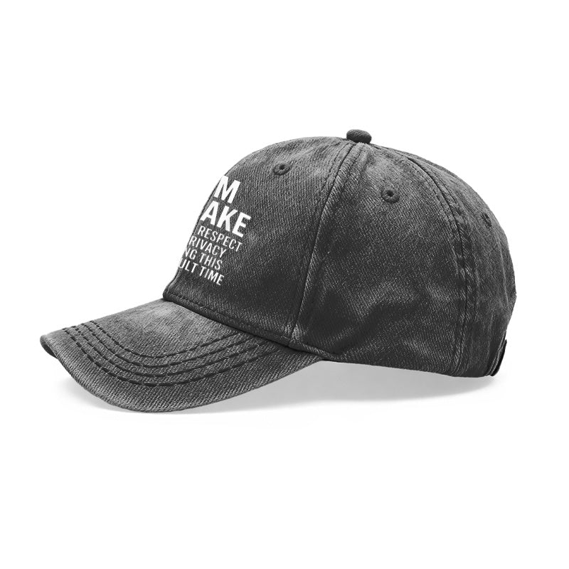 1pc Vintage Washed Unisex Baseball with "I'M AWAKE PLEASE RESPECT MY PRIVACY" Print - Adjustable Hat Suitable for Outdoor & Casual Wear, Gifts for Men & Women, Year-Round, Privacy Statement for and Daily Use