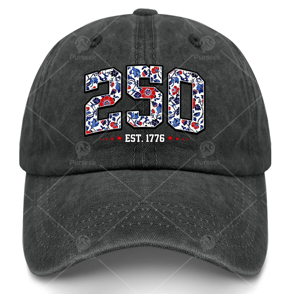 Floral Flag 250 Years 1776-2026 250th Birthday 4th of July Baseball Hat Unisex