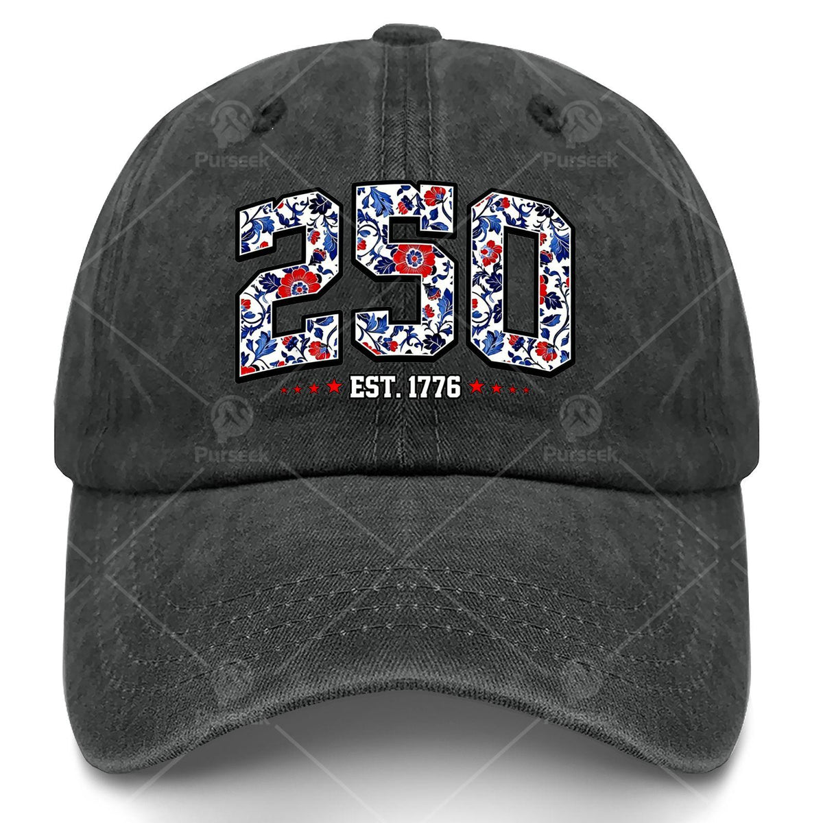 Floral Flag 250 Years 1776-2026 250th Birthday 4th of July Baseball Hat Unisex