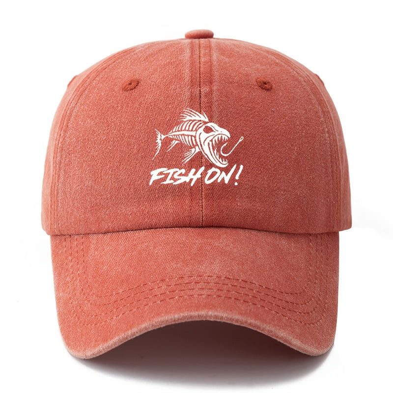 1 Unisex Fashion Printed Fishbone FISH ON Baseball Cap | Classic Vintage Washed Lightweight Curved Brim, Ideal for Outdoor Travel, Camping, Casual Daily Wear, Hip-Hop Festivals |, Woven, Brand: MAKEFGE