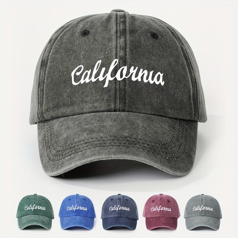 1 Printed CALIFORNIA Washed Baseball Cap, Unisex Trucker Hat, Breathable Adjustable Golf Cap, Women's Summer Fashion Curved Brim Hat, Unisex Y2K Couple's Hat