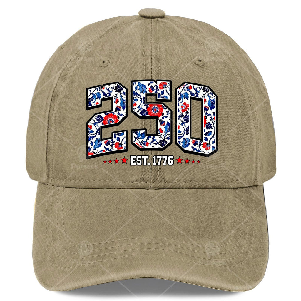 Floral Flag 250 Years 1776-2026 250th Birthday 4th of July Baseball Hat Unisex