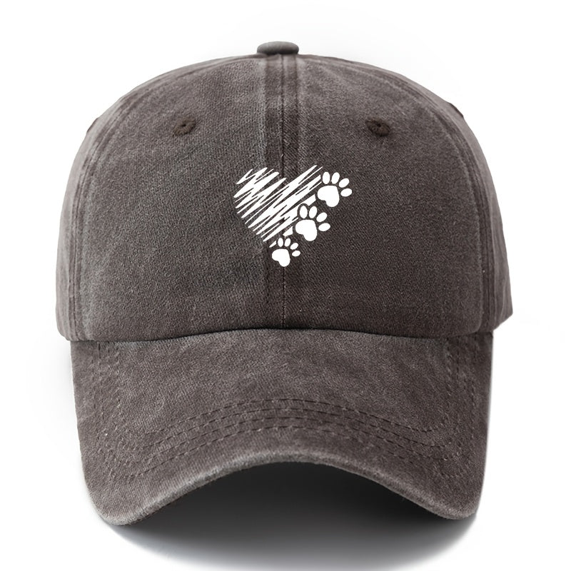 1 Unisex Fashionable Printed Graffiti Heart Dog Paw Baseball Cap | Classic Retro Lightweight Curved Brim, Ideal for Outdoor Travel, Camping, Casual Wear, and Daily Commute, Brand: MAKEFGE