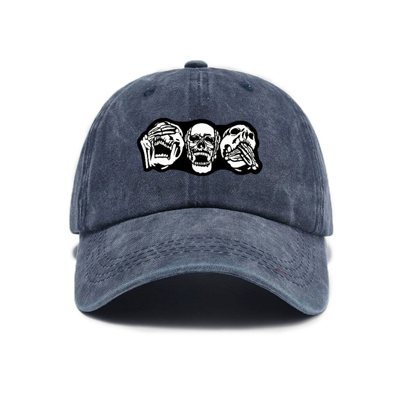 Fashion Easy Skull Print Washed Distressed Soft Top Sunshade Baseball Cap Unisex All-Match Baseball Cap