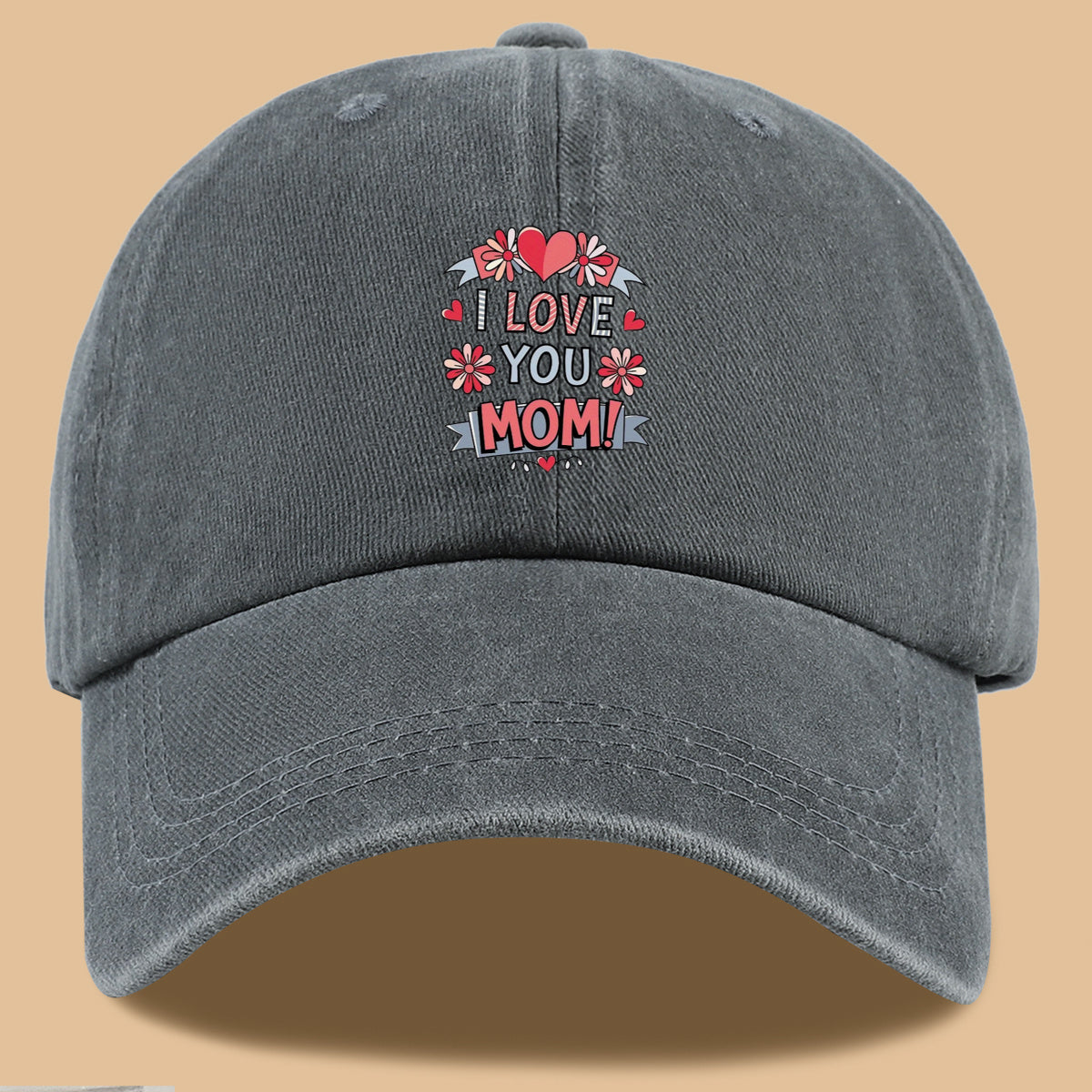 1pc Heart Flower "I LOVE YOU MOM!" Design Printed Baseball Cap, Comfortable and Breathable Sun Hat, Stylish and Beautiful, Unisex Adjustable Baseball Cap, Mom's Everyday Versatile Hat, Holiday Commemorative Hat, Suitable for Shopping