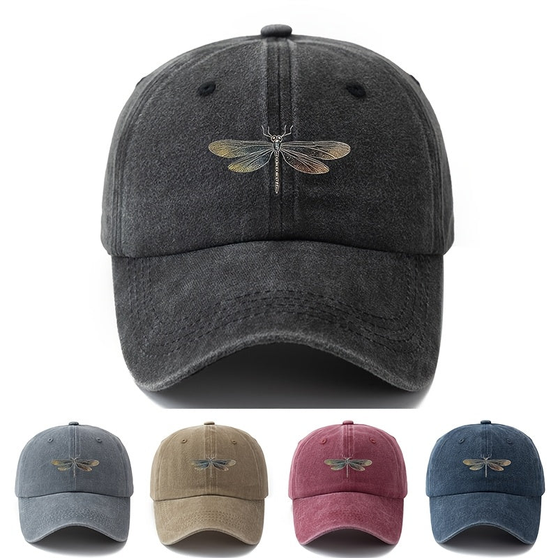A Unisex Fashionable Baseball Cap with a Printed Dragonfly Pattern, a Trendy Curved-brim Hat for Outdoor Activities and Sun, an Adjustable-size Outdoor Vacation, Travel, Camping, and Leisure Snapback Cap, and a Preferred Gift Baseball Cap