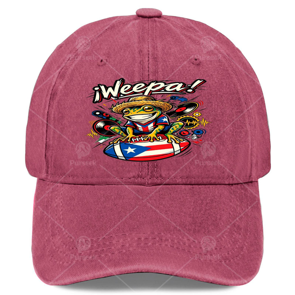 Coqui Frog Weepa Puerto Rico Flag Football Baseball Hat Unisex Soft Washed