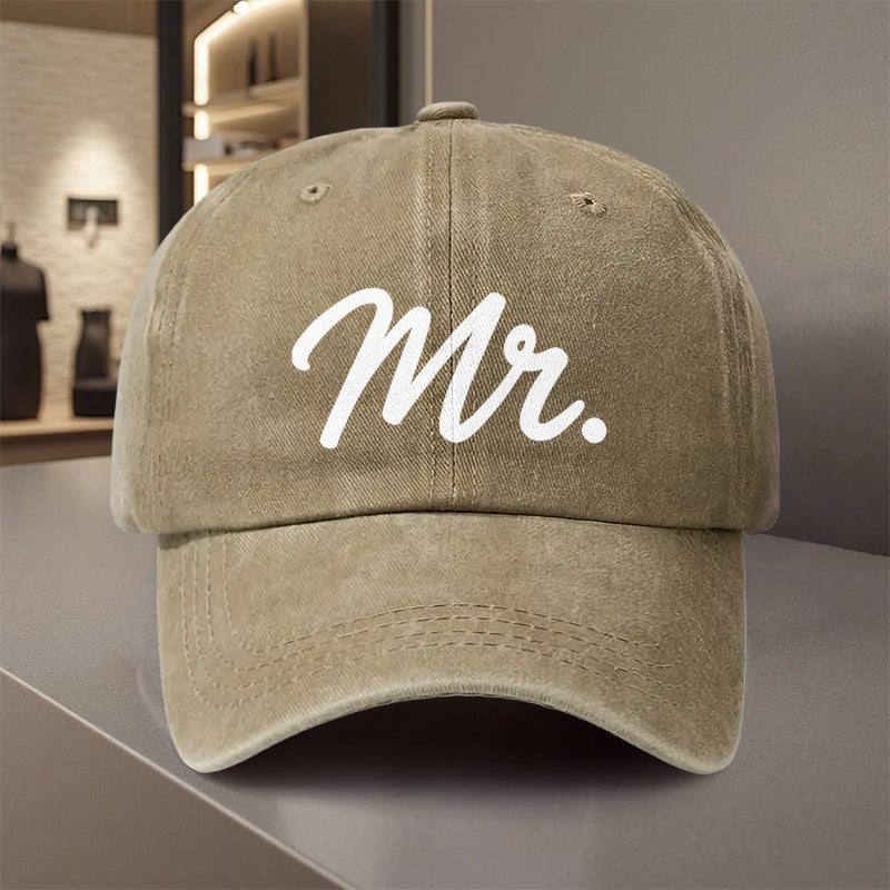 1pc Mr. Lettering Adjustable Baseball Cap for Men & Women - Lightweight Polyester Snapback Trucker Hat, Breathable Sun Protection, All-Season Outdoor Sports, Camping, Casual Unisex Cap for Youth, Adults, Seniors (Black with White Cursive Lettering), Washa