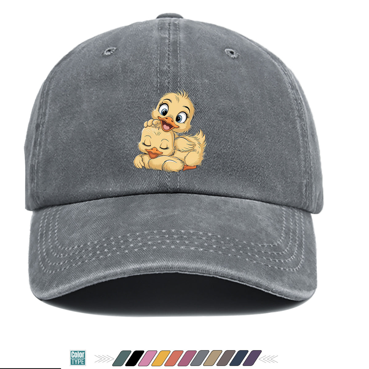 1pc Cute Little Yellow Duck Print Baseball Cap, Adorable Cartoon Duck Pattern Sun Hat, Fashion Casual Sunshade Hat, Unisex Adjustable Duckbill Cap, Soft Breathable Hat, Outing Hat, Versatile Hat, Best Friend Shopping Hat, Outdoor Picnic Play Hat