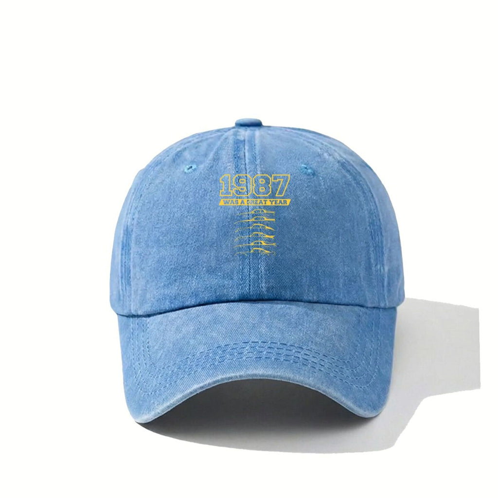 1987 Year Mark Vintage Washed Distressed Duckbill Cap, Unisex, Outdoor Baseball Cap, Adjustable, Washed Vintage Style, Lightweight And Breathable Golf Cap