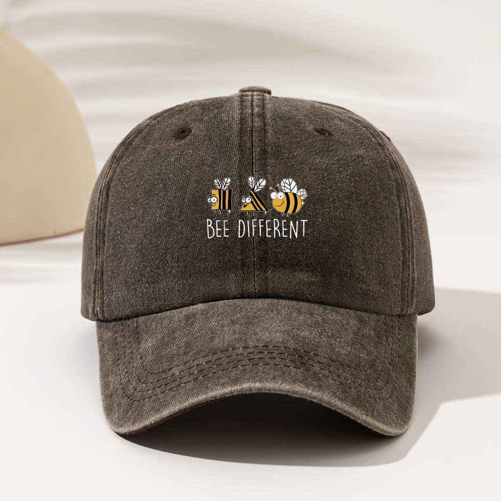 1pc Fashionable And Easy Washed Baseball Cap with "DIFFERENT Three Bees" Printed Pattern, a Must-Have Fashion Item for Both Men And Women, High Aesthetic Value, Suitable for All Seasons, Decorative Style