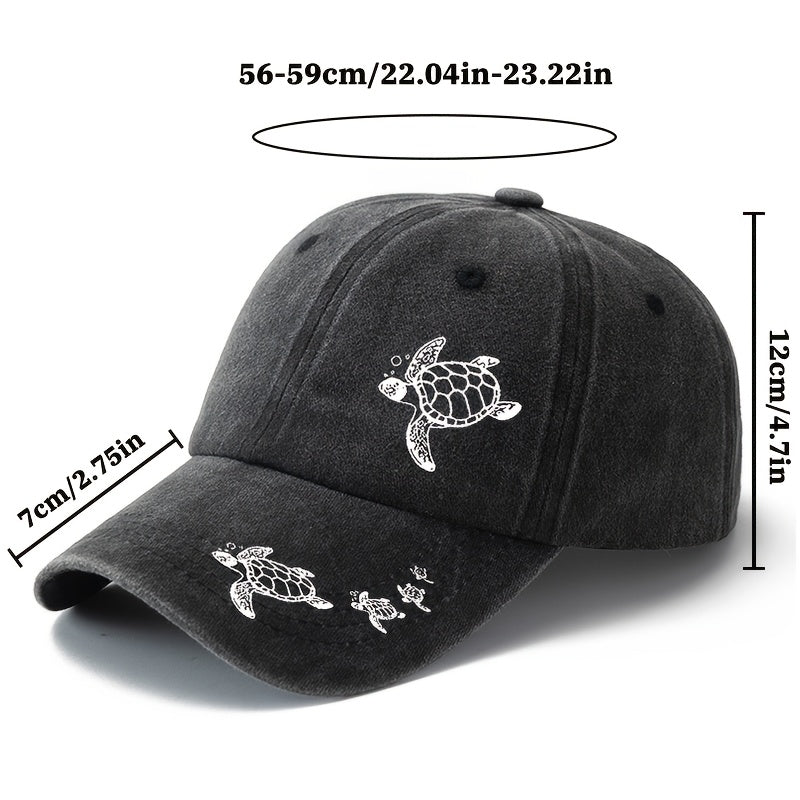 A Stylish Printed Baseball Cap Featuring a Dual Print Design of a Sea Turtle, Perfect for Both Men And Women. This Trendy Curved-Brim Hat Is Lightweight And Ideal for Outdoor Casual Wear And Hip-Hop Style