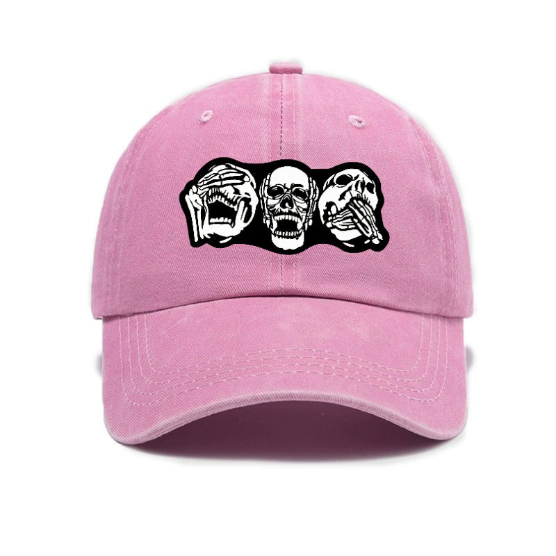 Fashion Easy Skull Print Washed Distressed Soft Top Sunshade Baseball Cap Unisex All-Match Baseball Cap