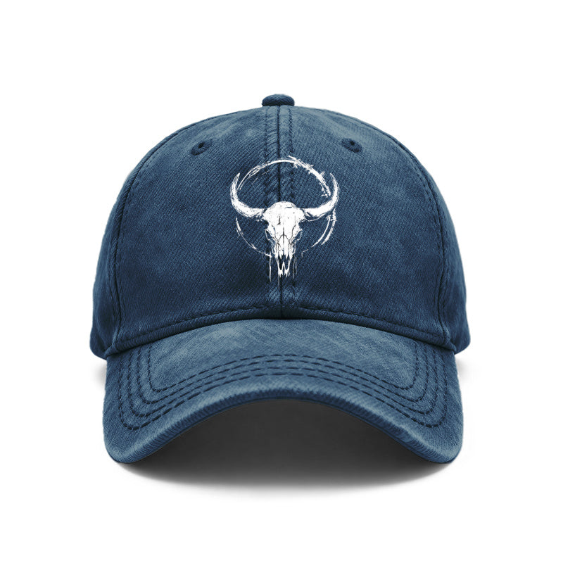 1pc Bull Skull Print Baseball for Men & Women - Vintage Washed Grunge Style Adjustable Unisex Hat with Bull Skull Graphic, Outdoor Casual Wear Suitable for Gifts, Bull Design