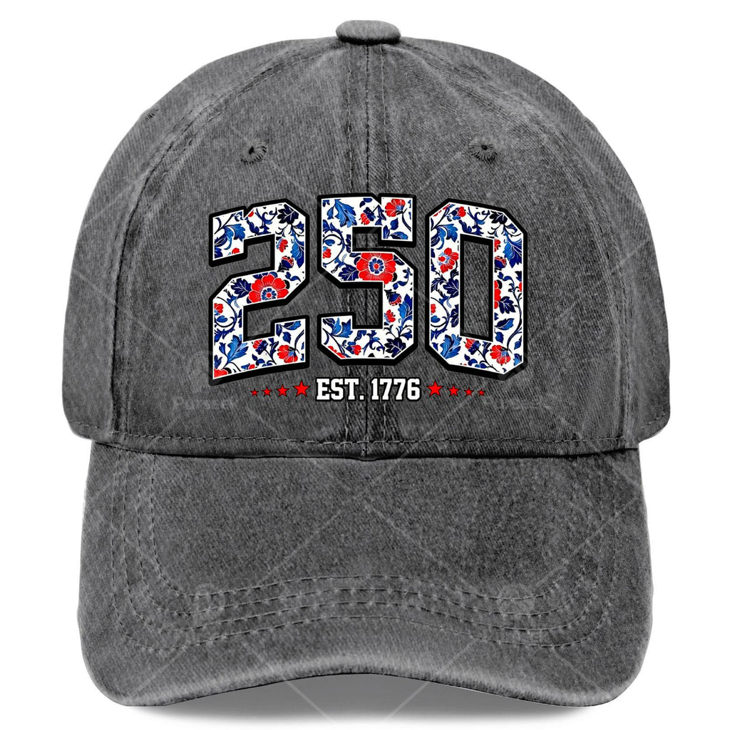 Floral Flag 250 Years 1776-2026 250th Birthday 4th of July Baseball Hat Unisex