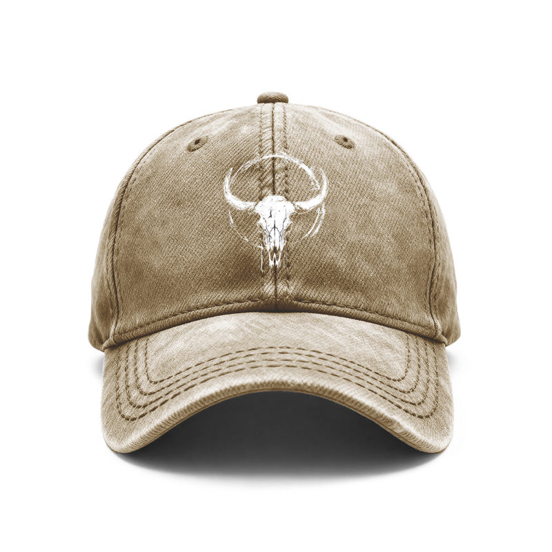 1pc Bull Skull Print Baseball for Men & Women - Vintage Washed Grunge Style Adjustable Unisex Hat with Bull Skull Graphic, Outdoor Casual Wear Suitable for Gifts, Bull Design
