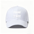 A Baseball Cap with "Fishing And Beer, Live The Dream" Print And Fishing Rod Design, Adjustable And Lightweight for Angler Lifestyle. Hobby-Themed Gift for Fishermen, Hand-Washable Outdoor Accessory