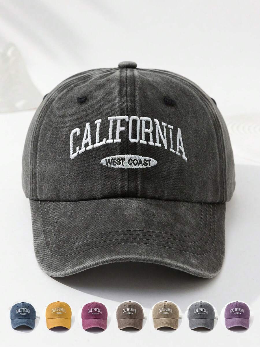 MAKEFGE 1 Stück Unisex Lässig Mode CALIFORNIA bestickte, verwaschene UV-Schutz verstellbare weiche Baseballkappe für den Outdoor-Gebrauch, passend für tägliches Outfit und Halloween