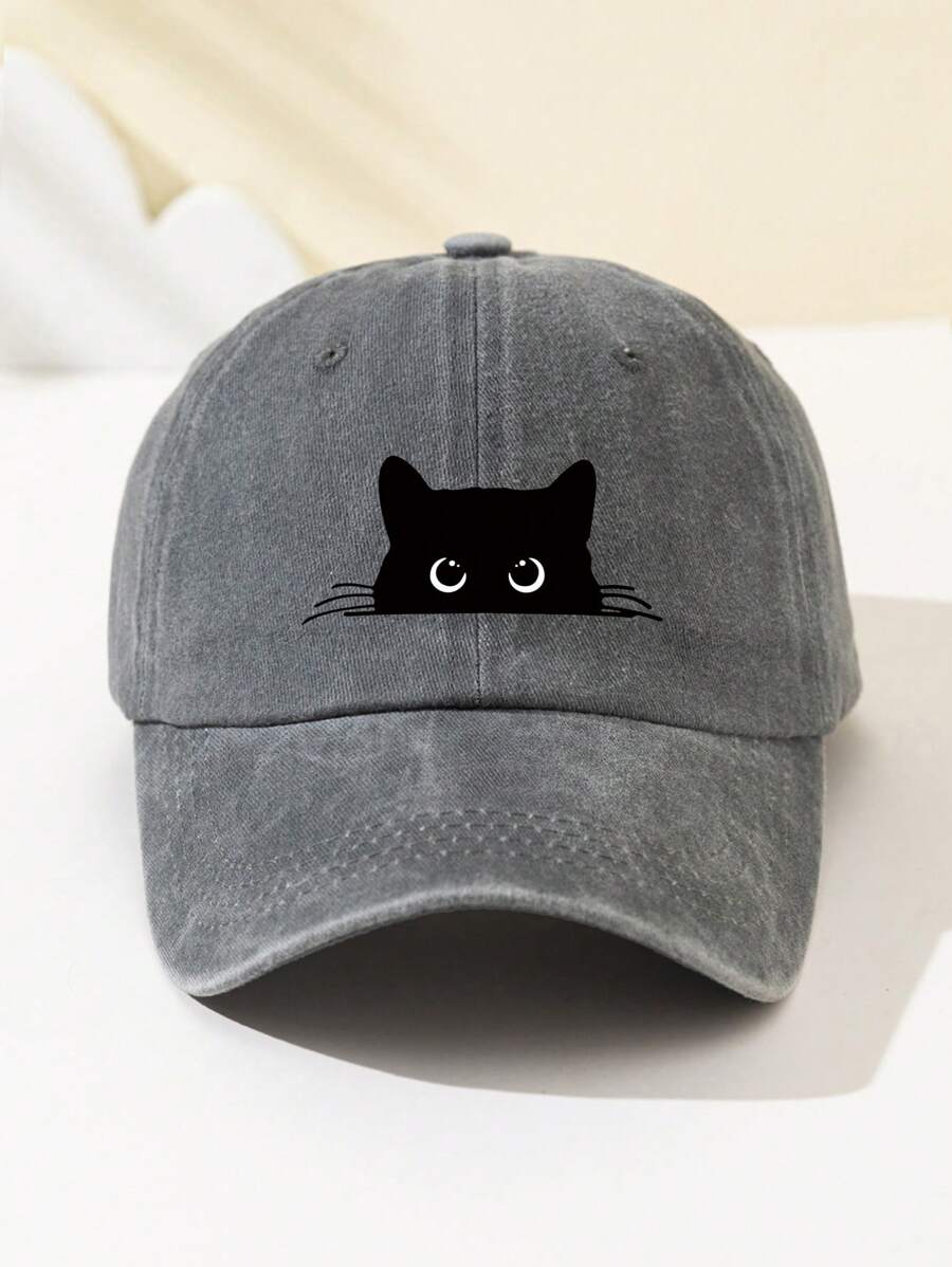 1 Stück Damen Baseballkappe mit weißer Katzenaugen-Grafik, süßes Tier-Muster, verstellbarer Schirm, atmungsaktiv, geeignet für Outdoor-Sport, Camping, Reisen, Geschenk, Sommer, Strand, Hut