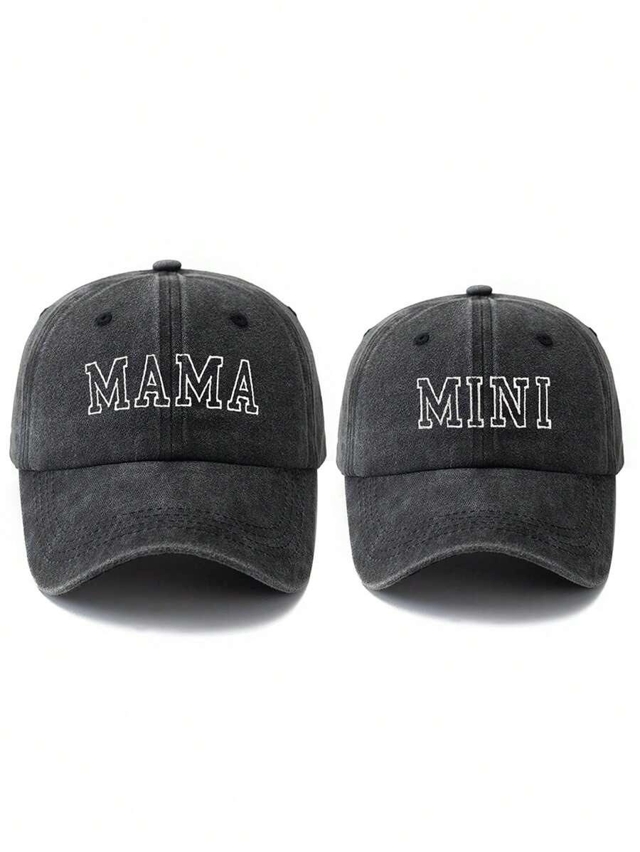 MAKEFGE 2 Stücke Frauen Mode Bestickter "MAMA" Buchstabe verstellbarer Mini Lässig Sonnenhut für Outdoor Alltag Kombinationen
