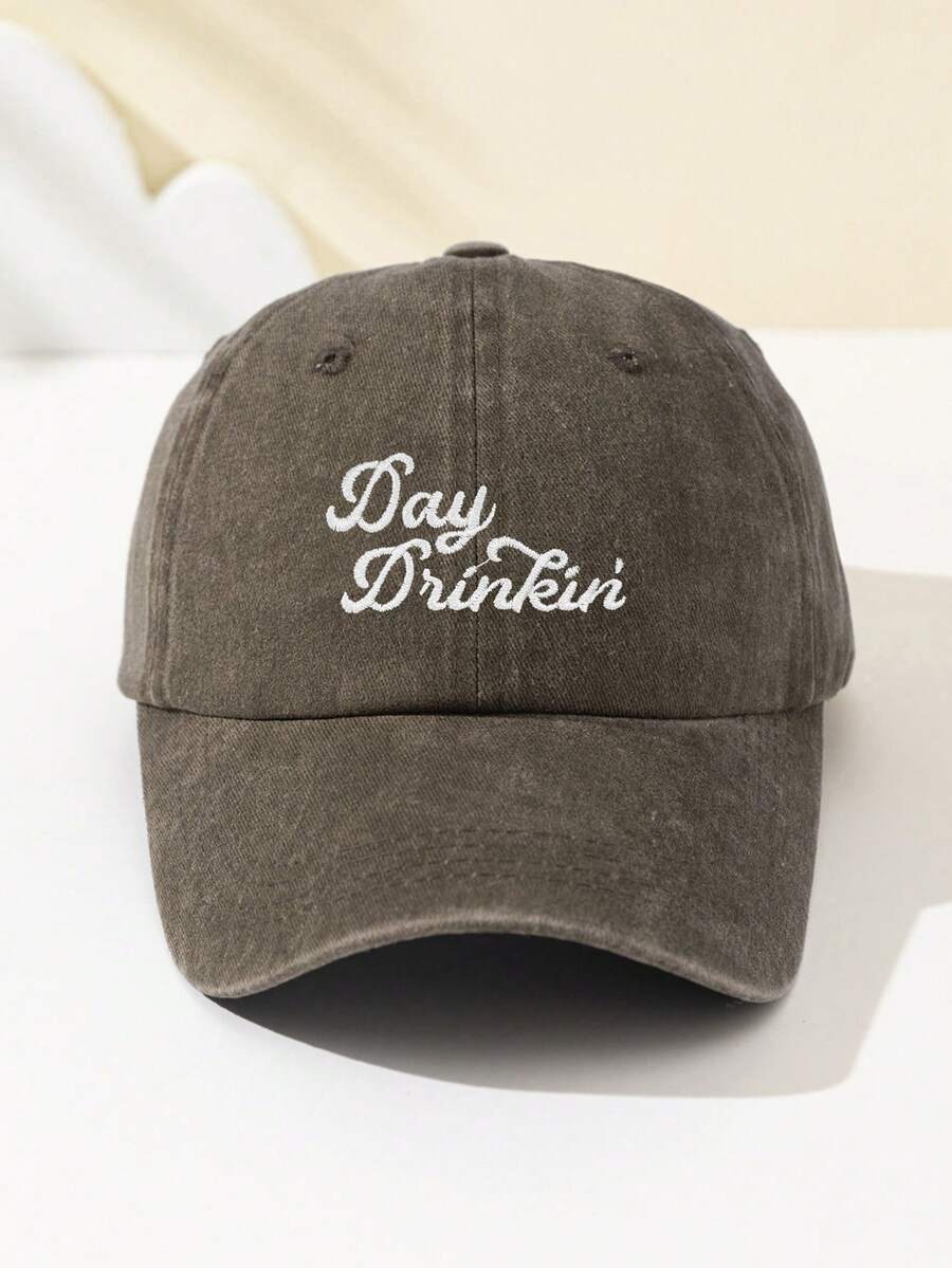1 Stück modische, weiche Damen Baseball Kappe mit gesticktem "Day Drinkin" Text, verstellbare Krempe, atmungsaktiv für Outdoor Sport, Camping, Reisen, Urlaubsgeschenk