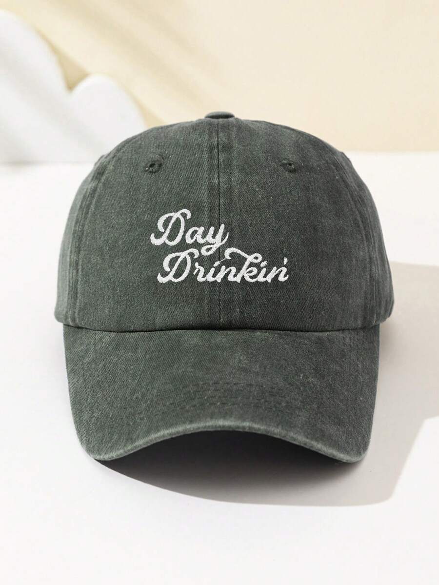 1 Stück modische, weiche Damen Baseball Kappe mit gesticktem "Day Drinkin" Text, verstellbare Krempe, atmungsaktiv für Outdoor Sport, Camping, Reisen, Urlaubsgeschenk