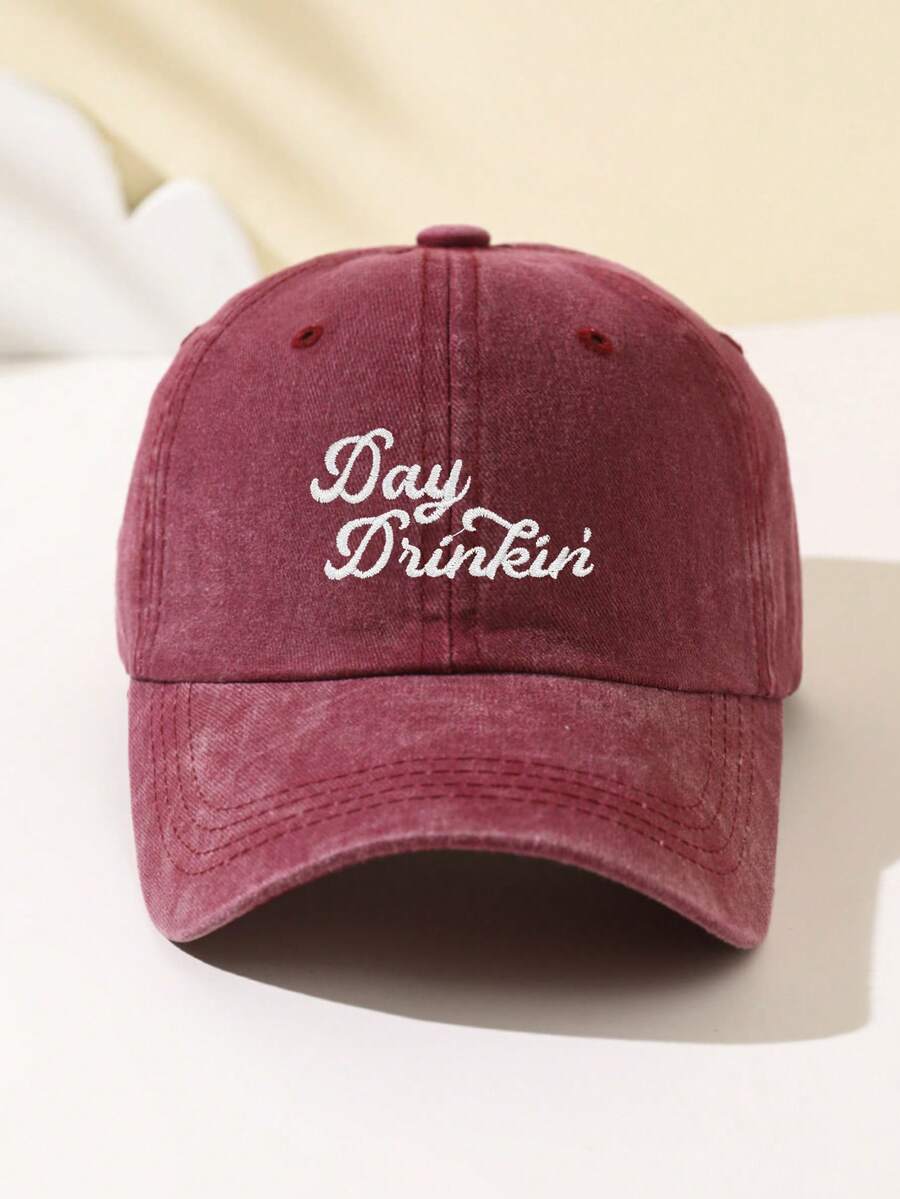 1 Stück modische, weiche Damen Baseball Kappe mit gesticktem "Day Drinkin" Text, verstellbare Krempe, atmungsaktiv für Outdoor Sport, Camping, Reisen, Urlaubsgeschenk