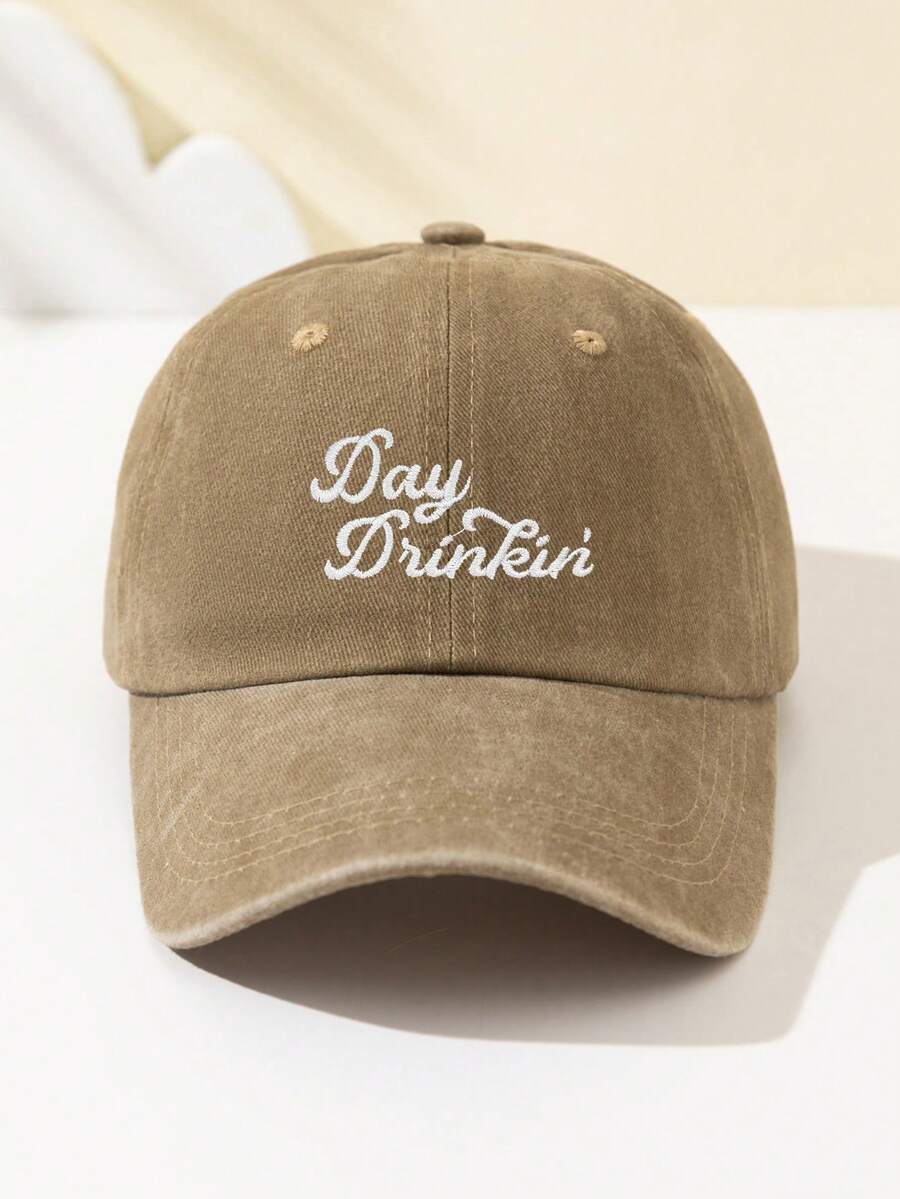 1 Stück modische, weiche Damen Baseball Kappe mit gesticktem "Day Drinkin" Text, verstellbare Krempe, atmungsaktiv für Outdoor Sport, Camping, Reisen, Urlaubsgeschenk