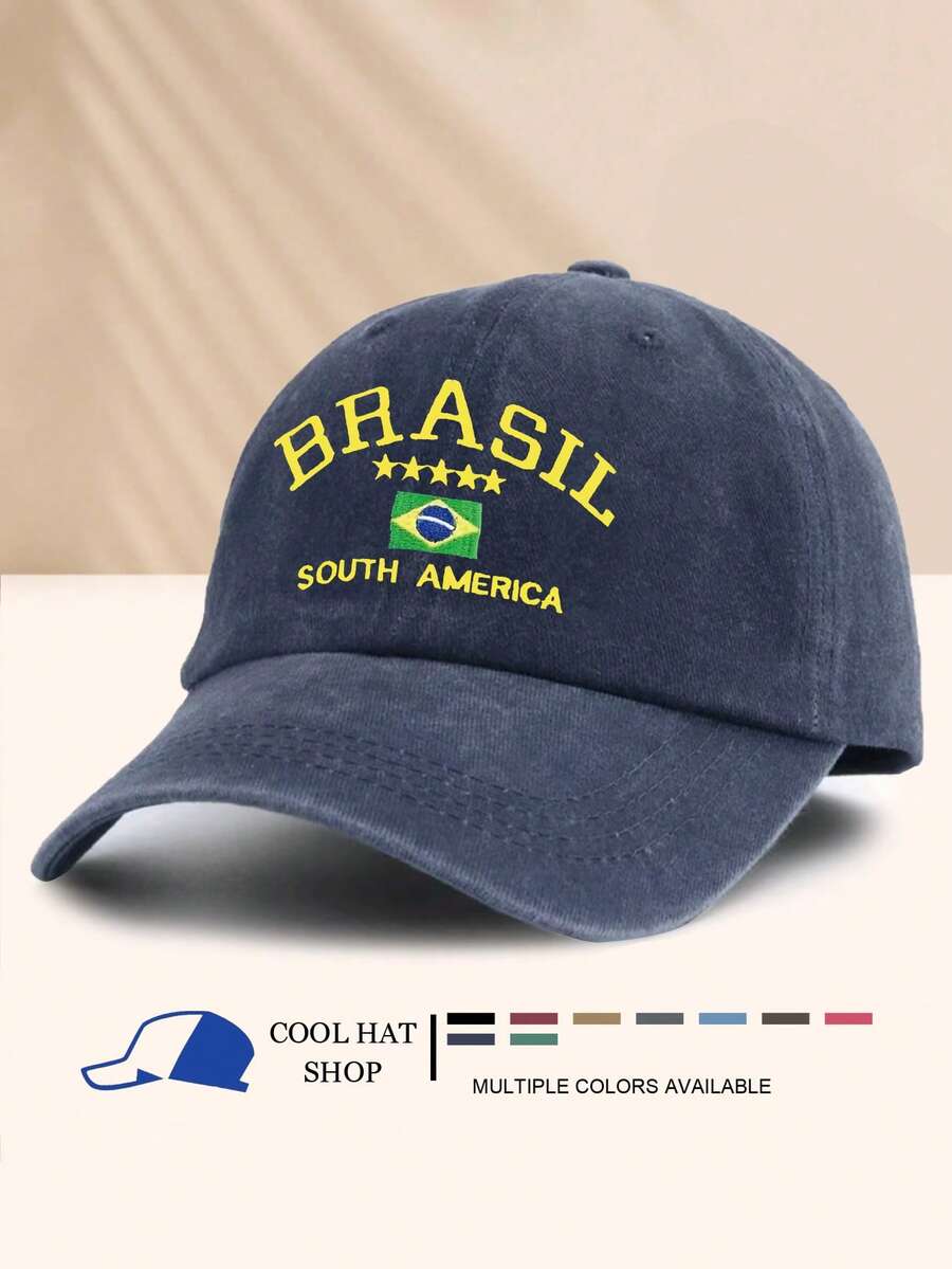 1 Stück vintage gewaschene Brasilien Sternen Muster Sommer UV-Schutz Baseballkappe, retro Hipster Hip-Hop gebogener Schirm Hut, verstellbare Unisex Sonnenschirmmütze