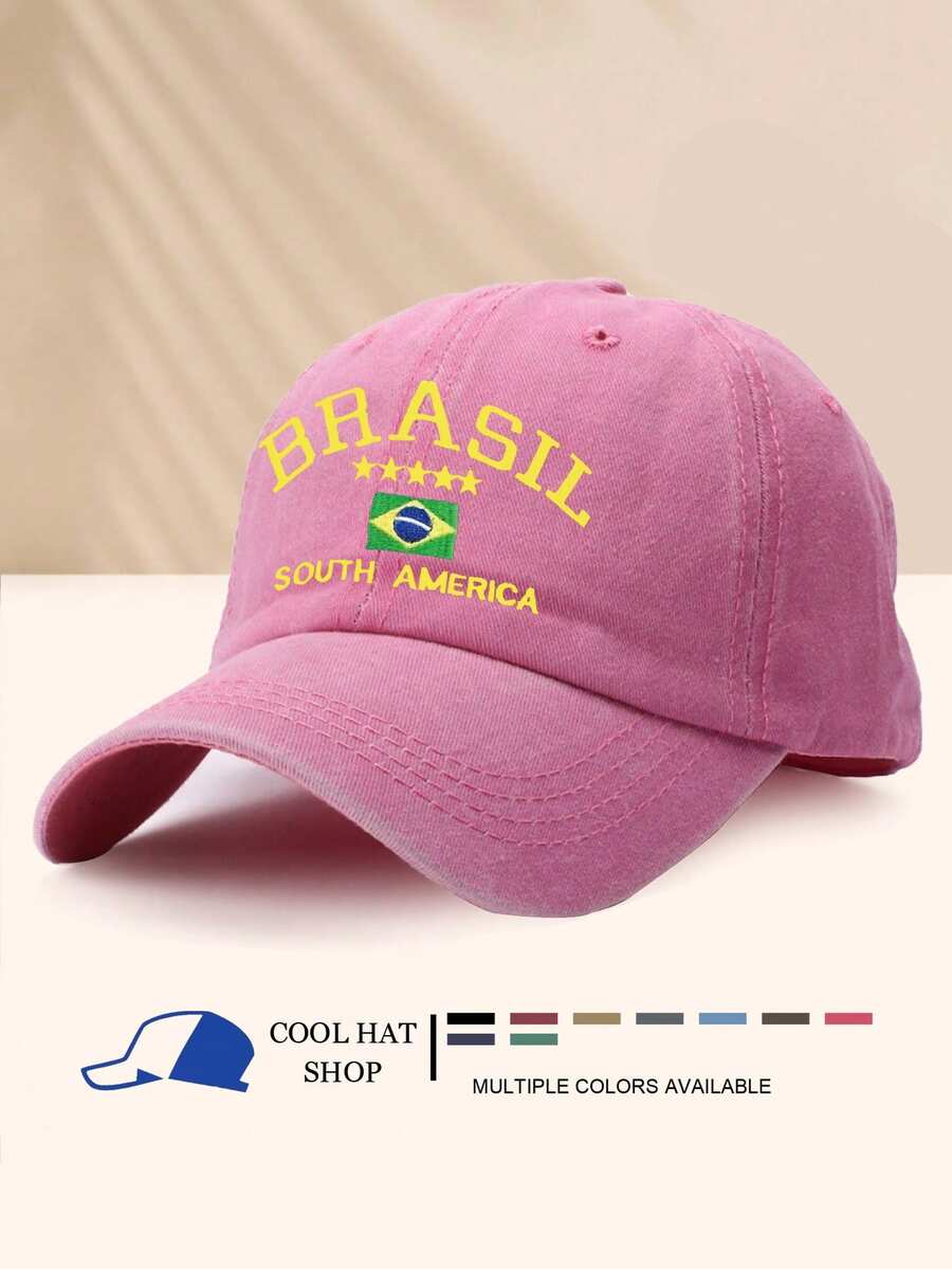 1 Stück vintage gewaschene Brasilien Sternen Muster Sommer UV-Schutz Baseballkappe, retro Hipster Hip-Hop gebogener Schirm Hut, verstellbare Unisex Sonnenschirmmütze