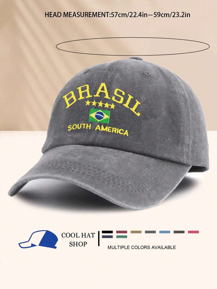 1 Stück vintage gewaschene Brasilien Sternen Muster Sommer UV-Schutz Baseballkappe, retro Hipster Hip-Hop gebogener Schirm Hut, verstellbare Unisex Sonnenschirmmütze