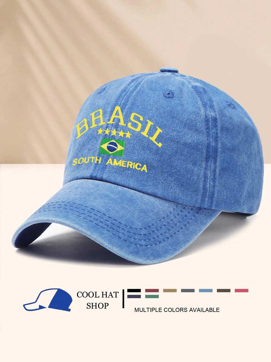1 Stück vintage gewaschene Brasilien Sternen Muster Sommer UV-Schutz Baseballkappe, retro Hipster Hip-Hop gebogener Schirm Hut, verstellbare Unisex Sonnenschirmmütze