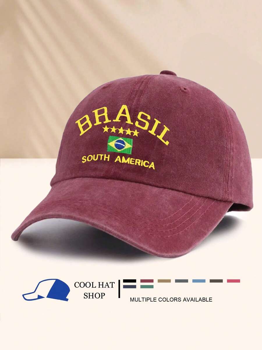 1 Stück vintage gewaschene Brasilien Sternen Muster Sommer UV-Schutz Baseballkappe, retro Hipster Hip-Hop gebogener Schirm Hut, verstellbare Unisex Sonnenschirmmütze