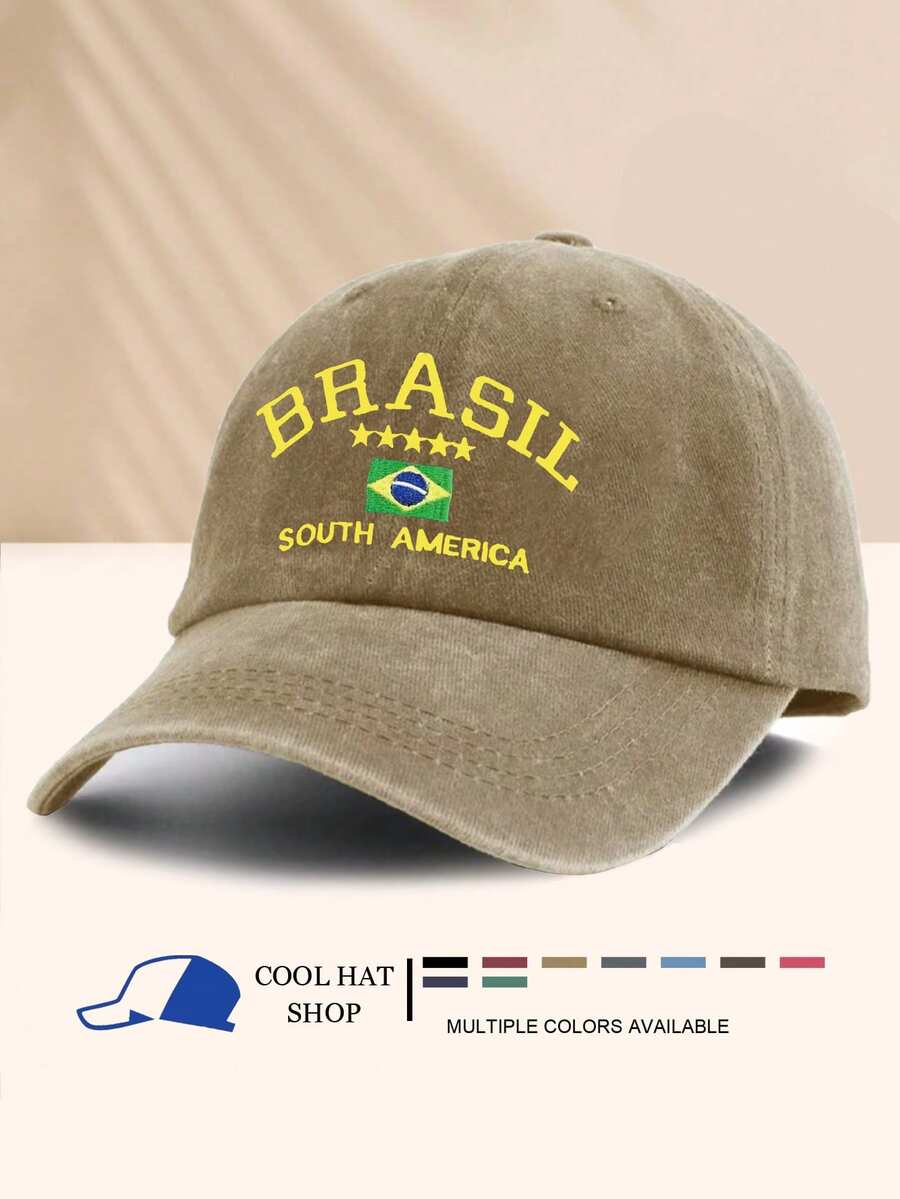 1 Stück vintage gewaschene Brasilien Sternen Muster Sommer UV-Schutz Baseballkappe, retro Hipster Hip-Hop gebogener Schirm Hut, verstellbare Unisex Sonnenschirmmütze