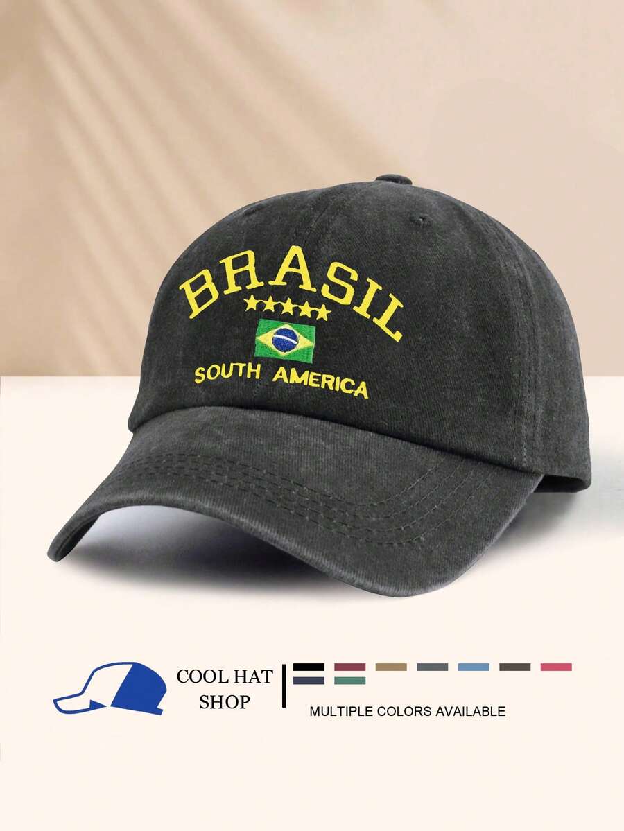 1 Stück vintage gewaschene Brasilien Sternen Muster Sommer UV-Schutz Baseballkappe, retro Hipster Hip-Hop gebogener Schirm Hut, verstellbare Unisex Sonnenschirmmütze