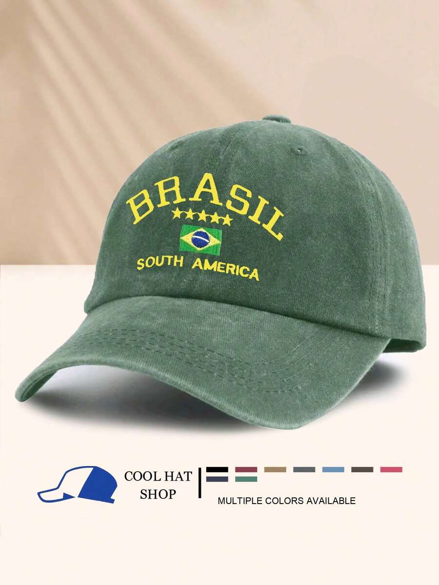 1 Stück vintage gewaschene Brasilien Sternen Muster Sommer UV-Schutz Baseballkappe, retro Hipster Hip-Hop gebogener Schirm Hut, verstellbare Unisex Sonnenschirmmütze