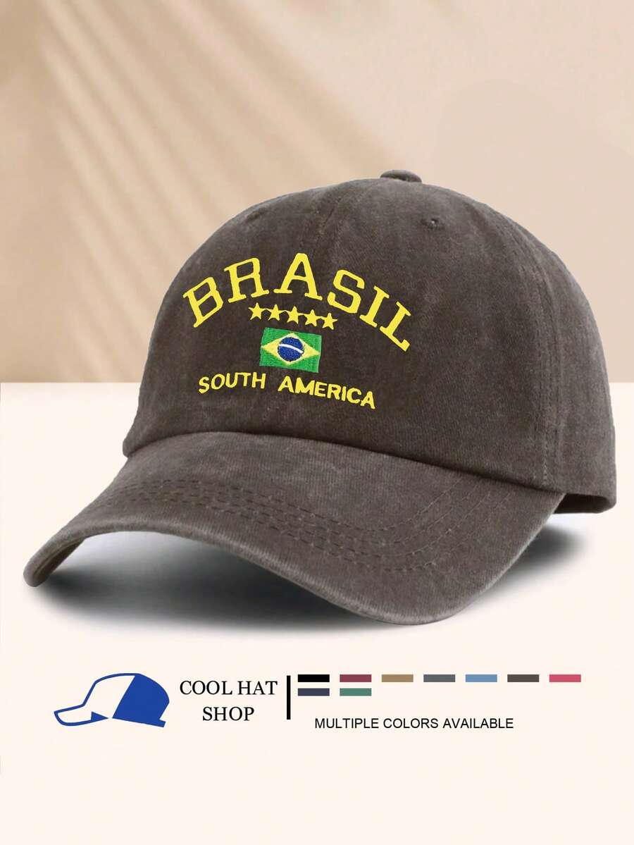 1 Stück vintage gewaschene Brasilien Sternen Muster Sommer UV-Schutz Baseballkappe, retro Hipster Hip-Hop gebogener Schirm Hut, verstellbare Unisex Sonnenschirmmütze