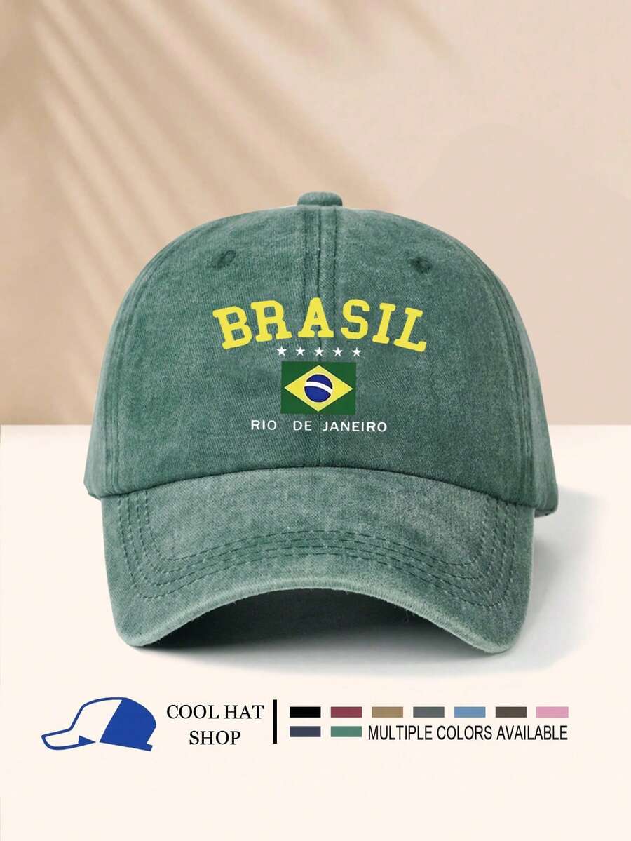 1 Stück vintage gewaschene Brasilien Sternen Muster Sommer UV-Schutz Baseballkappe, retro Hipster Hip-Hop gebogener Schirm Hut, verstellbare Unisex Sonnenschirmmütze
