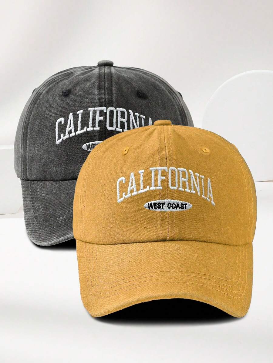 MAKEFGE 1 Stück Unisex Lässig Mode CALIFORNIA bestickte, verwaschene UV-Schutz verstellbare weiche Baseballkappe für den Outdoor-Gebrauch, passend für tägliches Outfit und Halloween
